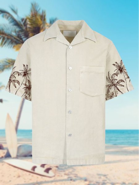 

Coconut Tree Short Sleeve Shirt Collar Short Sleeve Shirt, White, Blouses&Shirts