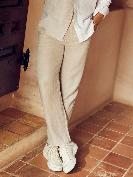 

Cotton And Linen Casual Pants, Apricot, Pants