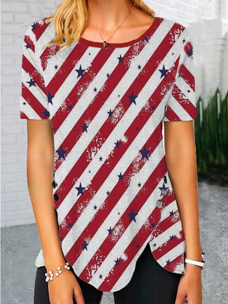 

Casual Crew Neck Short Sleeve T-Shirt, Multicolor, T-Shirts