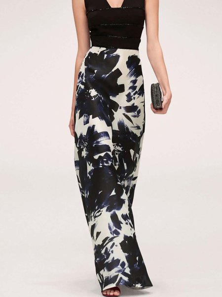

Abstract Regular Fit Long Elegant Skirt, Black, Maxi Skirts