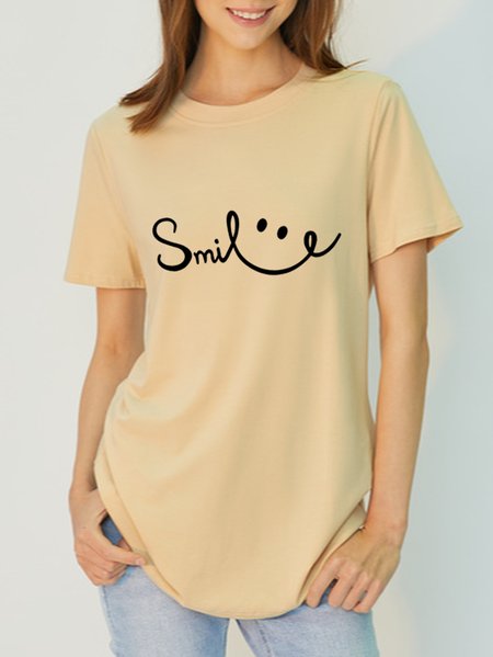 

Soft and Comfortable Funny Sweet Regular Fit Crew Neck Short Sleeve T-Shirt, Apricot, T-shirts
