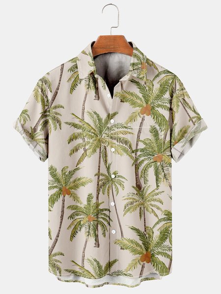 

Men's Coconut Print Casual Short Sleeve Hawaiian Shirt, Green, Men's Floral shirt