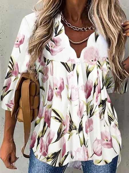

Loosen Floral Printed Blouse, White, Blouses & Shirts