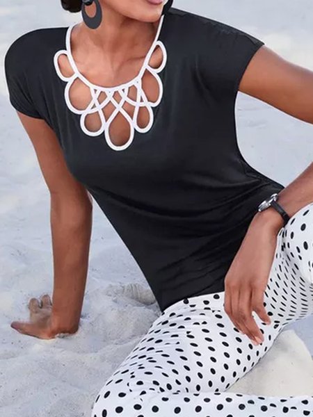 

Casual Solid Loosen Short Sleeve T-Shirt, Black, T-Shirts