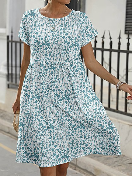 

Vacation Loosen Short Sleeve Woven Dress, Green, Floral Dresses