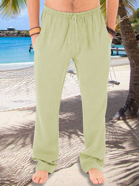 

Cotton And linen Style American Casual Basic Wild linen Trousers, Green, Pants