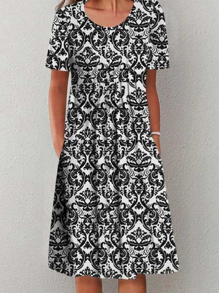 

Loosen Casual Ruched Short Sleeve Woven Dress, Black, Mini Dresses