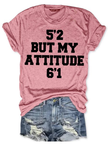 

Womens Funny Attitude Short Girl Casual Short Sleeve T-Shirt, Pink, T-shirts
