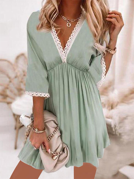 

Casual V Neck Plain Half sleeve Dress, Blue, Mini Dresses