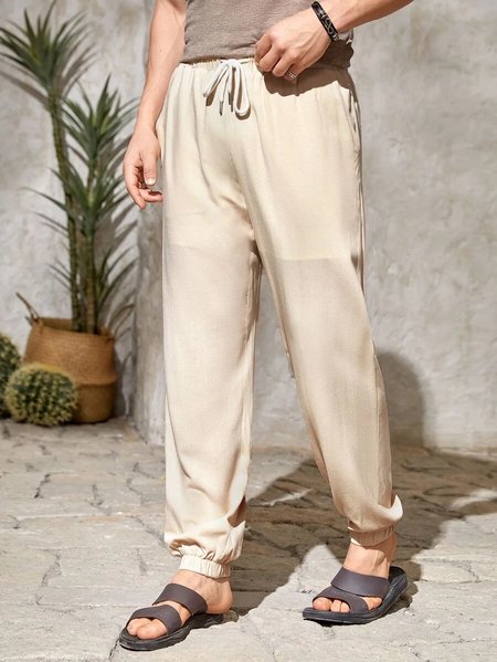 

Cotton And linen Style American Casual Basic Wild linen Trousers, As picture, Pants