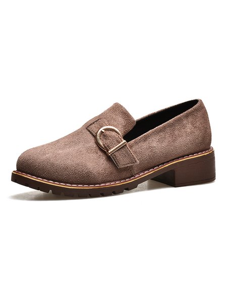 

Simple Solid Faux Suede Buckle Chunky Heel Loafers, Brown, Flats