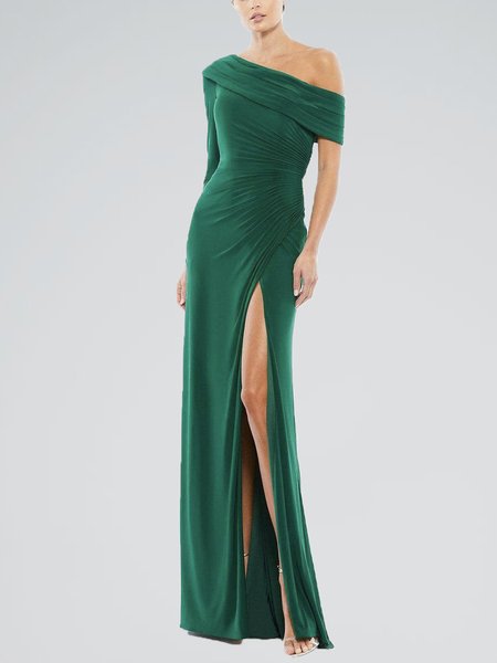 

Elegant Solid Off The Shoulder Short Sleeve Maxi Dress, Green, Maxi Dresses