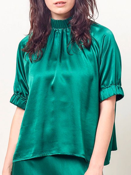 

Green Daily Elegant Short Sleeve Top, Tops