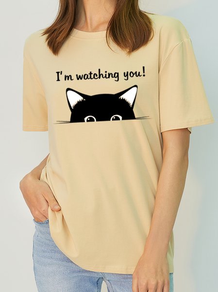 

Women's Antimicrobial Bamboo Fabric Funny Loosen Vaion Letter Short Sleeve T-Shirt, Apricot, T-shirts