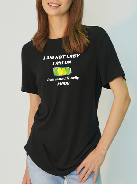 

I am not Lazy Casual Tencel fiber Short Sleeve Tops, Black, T-shirts