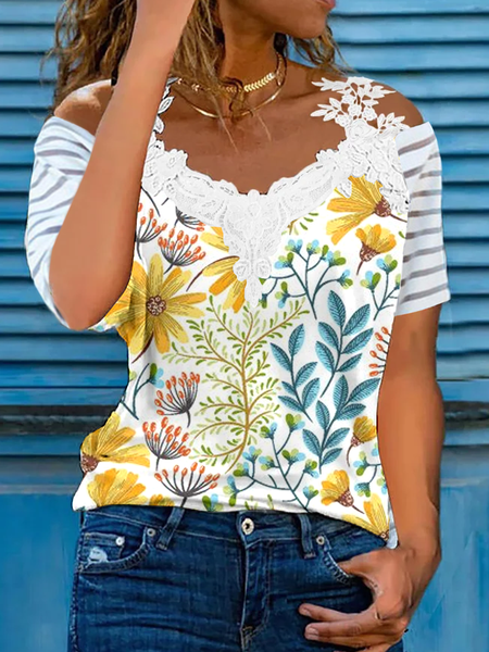 

Loosen Short Sleeve Tops, White, Tops
