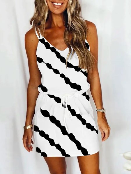 

Striped Short Sleeve Knit Dress, White, Mini Dresses