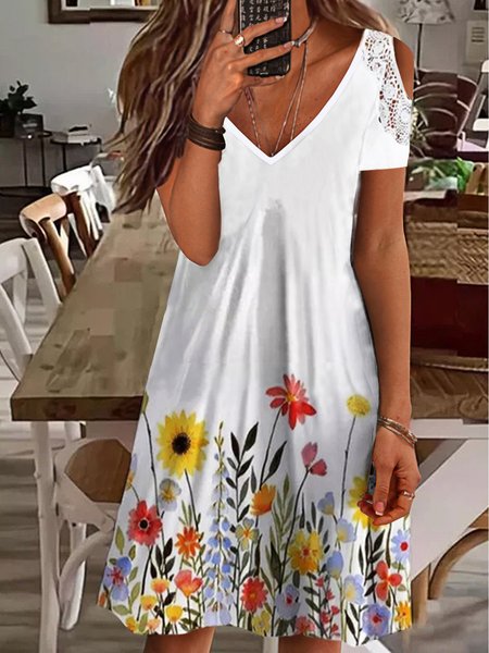 

Loosen Romantic Short Sleeve Knit Dress, White, Mini Dresses