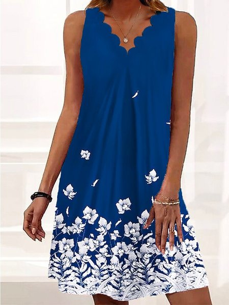 

Casual Floral Printed Sleeveless Woven Dresses, Blue, Dresses