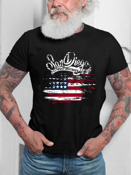 

Flag Day Letters Print Men's Casual Short Sleeve T-Shirt, Black, Blouses&Shirts
