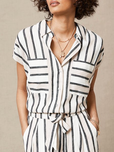 

Loosen Striped Casual Short Sleeve Blouse, Stripe, Blouses and Shirts