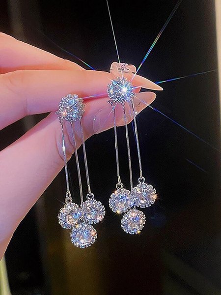 

Zircon Tassel Earrings Dresses Jewelry, Silver, Earrings