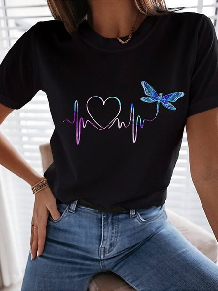 

Casual Short Sleeve T-Shirt, Black, T-Shirts