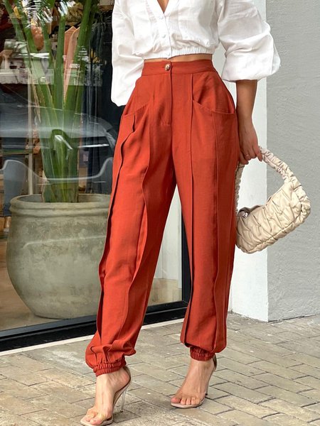

Daily Simple Regular fit Solid Pants, Orange red, Cropped Pants