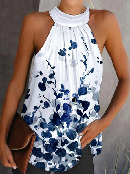 

Floral Halter Casual, White, Tank Top