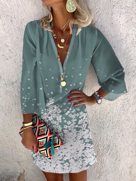 

Casual Long Sleeve Woven Dress, Blue, Mini Dresses