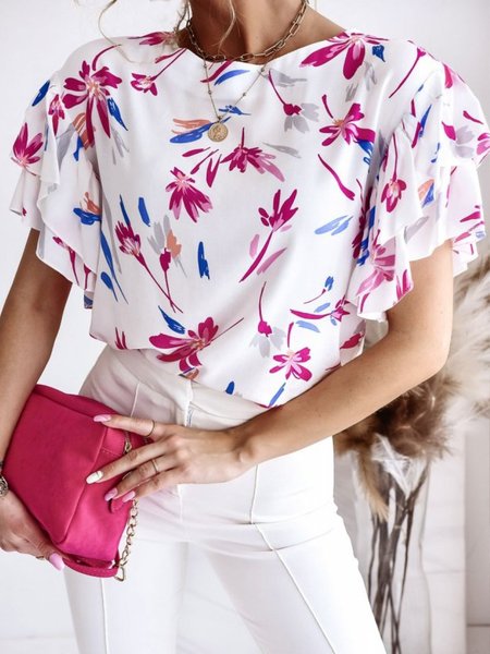 

Daily Printed Short Sleeve Crew Neck Top, White, Tops