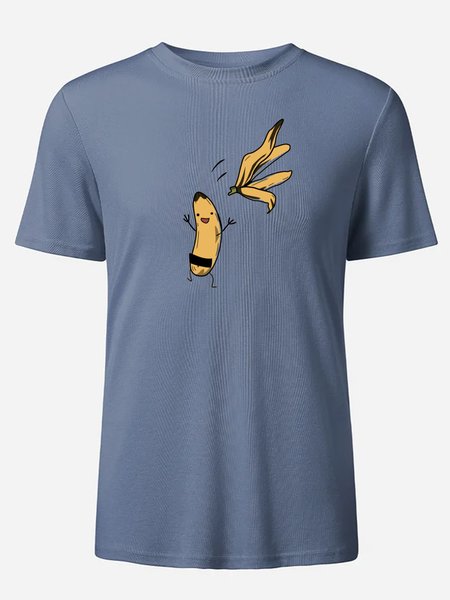 

Mens Cute Crew Neck Short Sleeve Tencel Fiber T-Shirt, Blue, T-shirts