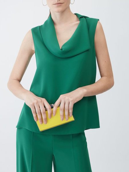 

Plain Regular Fit Elegant Short Sleeve Top, Green, Tops