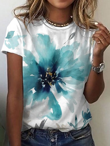 

Crew Neck Floral Short Sleeve T-Shirt, White, T-Shirts