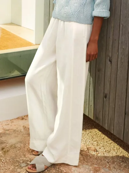 

Plus size Casual Plain Pants, White, Pants