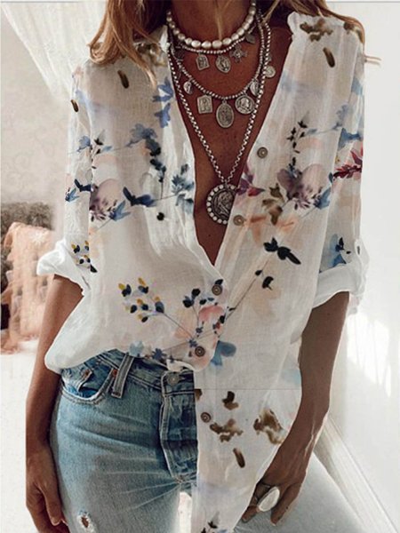 

Boho Regular Fit Floral Long Sleeve Blouse, White, Blouses & Shirts