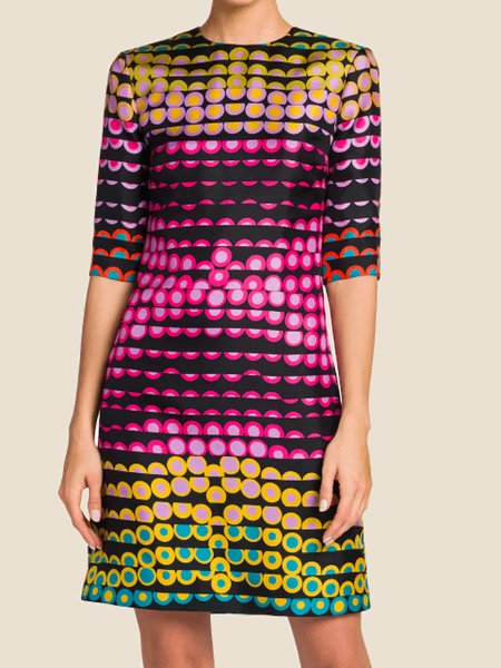 

Summer A-line Lightweight Elegant Crew Neck Short Sleeve Woven Dress, Multicolor, Mini Dresses