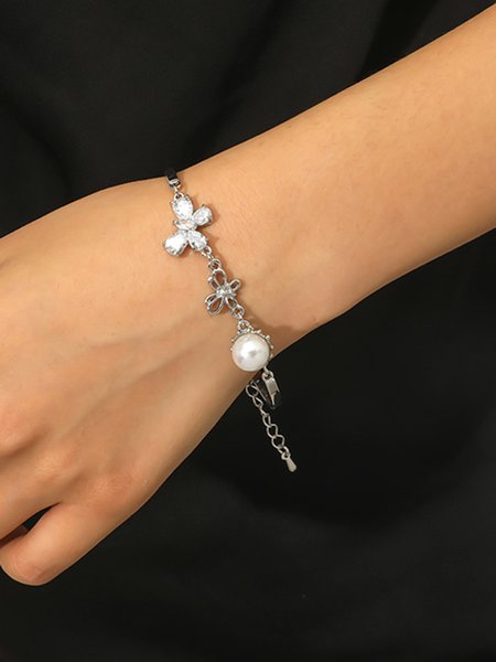JFN Simple Pearl and Diamond Bracelet, Silver, Bracelets