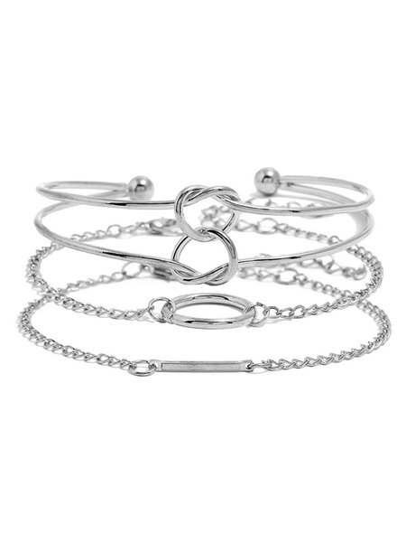 

3Pcs Fashion Simple Geometric Multilayer Bracelet Set, Silver, Bracelets