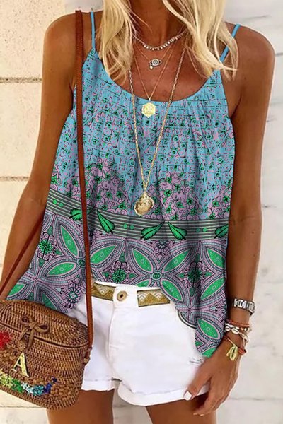 

Floral Spaghetti Boho Tanks & Camis, Blue, T-Shirts