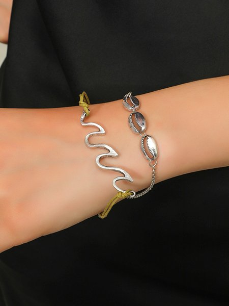 

Vacation Style Simple Wave Shell Metal Multilayer Bracelet, As picture, Bracelets