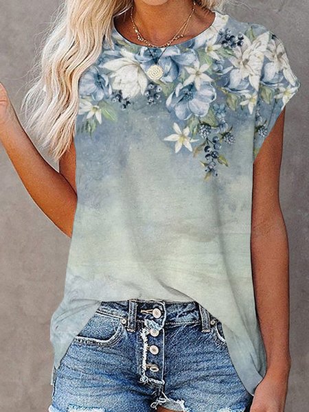 

Casual Loosen Crew Neck Short Sleeve T-Shirt, As picture, T-Shirts