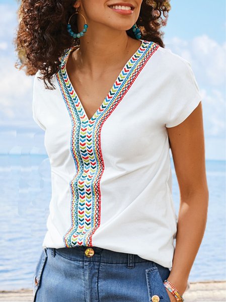 

Loosen Vacation Geometric Short Sleeve T-Shirt, White, Tees & T-shirts