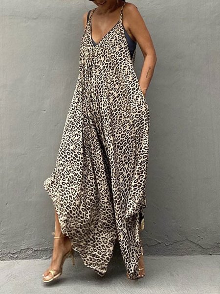 

Casual V Neck Leopard Jumpsuit, Jumpsuits