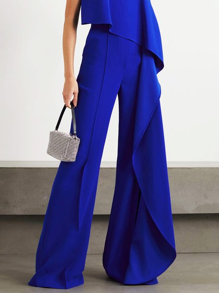

Elegant Formal Solid Wide Leg Pants, Royal blue, Wide Leg Pants