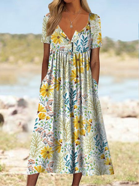 

Vacation Short Sleeve Woven Dress, Multicolor, Dresses