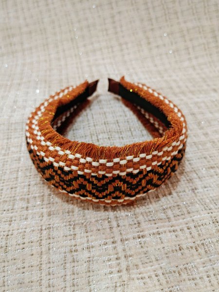 

Vintage Folk Pearl Pattern Braided Fringe Headband, Brown, Hair Accessories