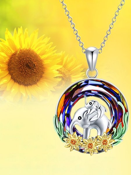 

Fashion Vintage Colored Gemstone Sunflower Mother and Son Family Necklace Mother's Day Gift, As picture, Necklaces