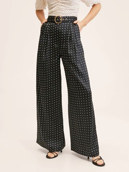 

Polka Dots Pants, Black, Wide Leg Pants