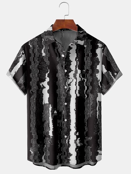 

Men's Simple Abstract Geometric Print Casual Breathable Hawaiian Short Sleeve Shirt, Black, Men's Floral shirt